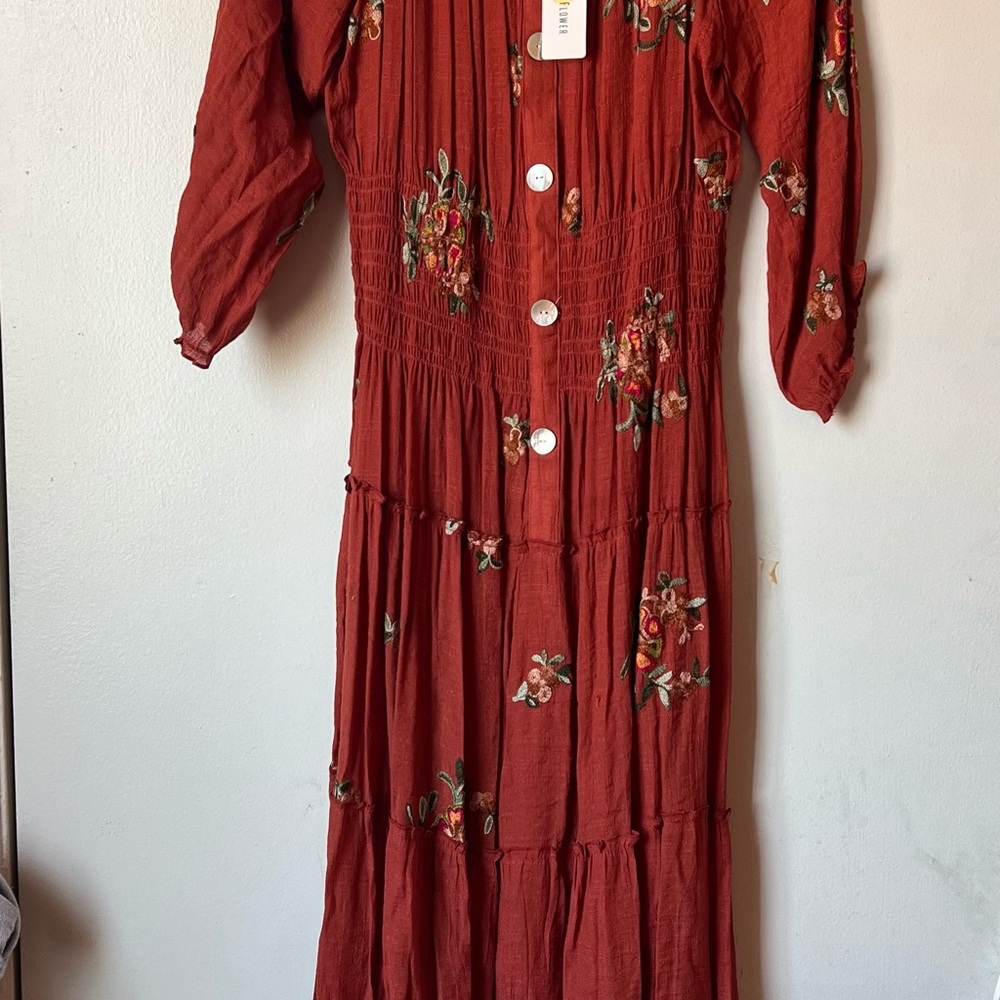 Floral Embroidered Red Dress